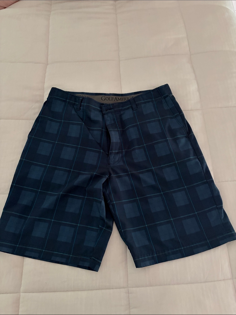 Golf America Men's Navy Plaid Flat-Front Shorts